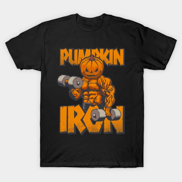 Halloween Workout Pumpkin Iron Bodybuilder Fitness T-Shirt by Grandeduc